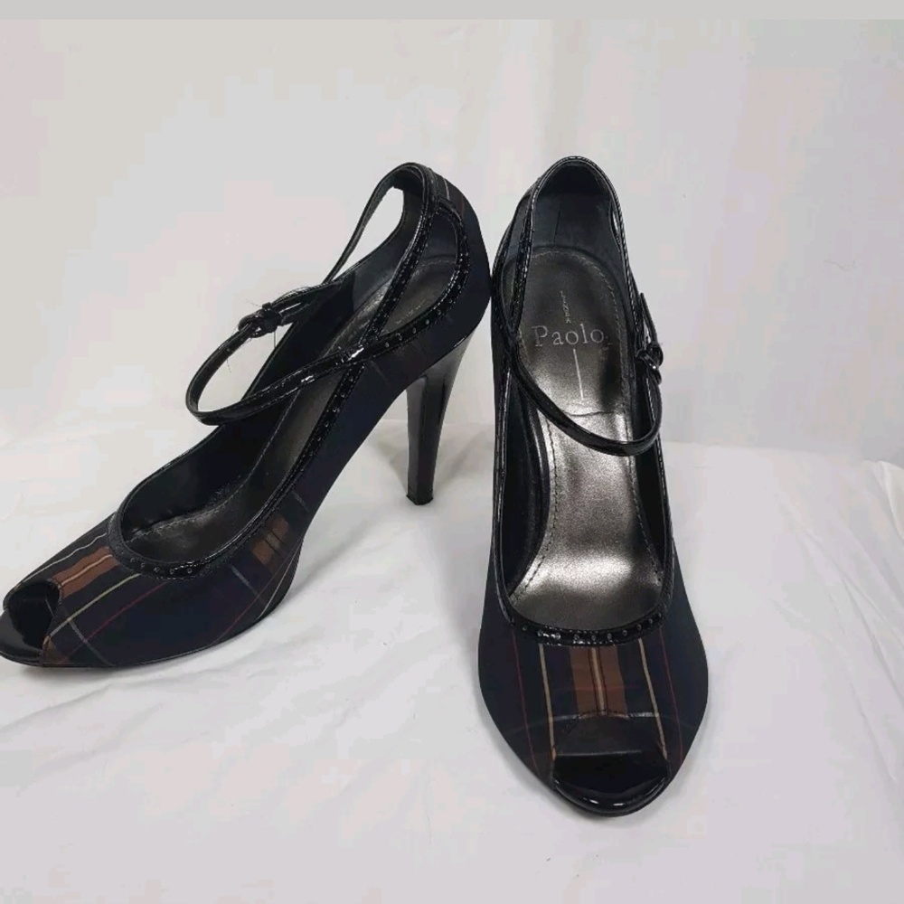 Linea Paolo Shoes 10.5 11Plaid Brogue Peep Toe